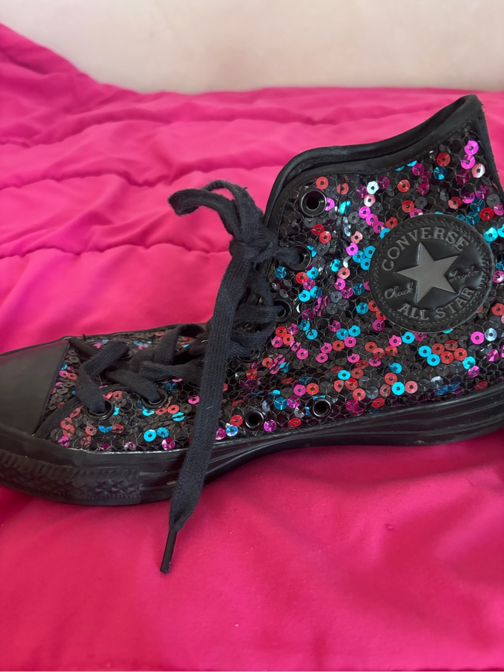 Converse Kids Black High-Top Sneakers with Multicolor Sequins